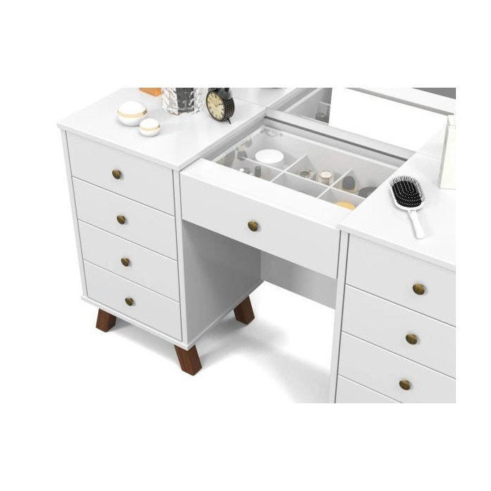 Penteadeira Camarim Eloá com Gavetas, Mesa de Maquiagem, Espelho com Luz e Banqueta