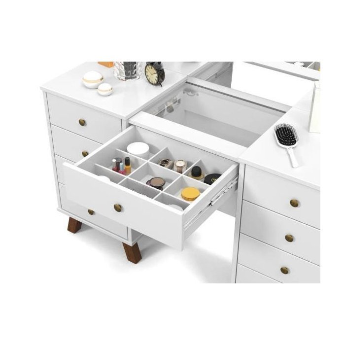 Penteadeira Camarim Eloá com Gavetas, Mesa de Maquiagem, Espelho com Luz e Banqueta